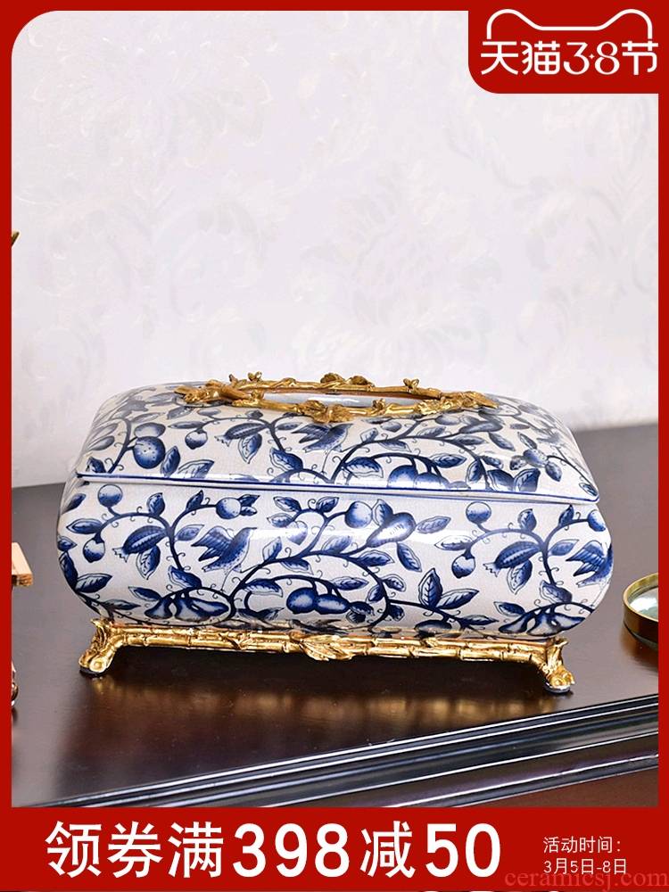 The New Chinese blue and white porcelain ceramic light much wind tissue boxes sitting room tea table dining - room table household decorative furnishing articles paper box