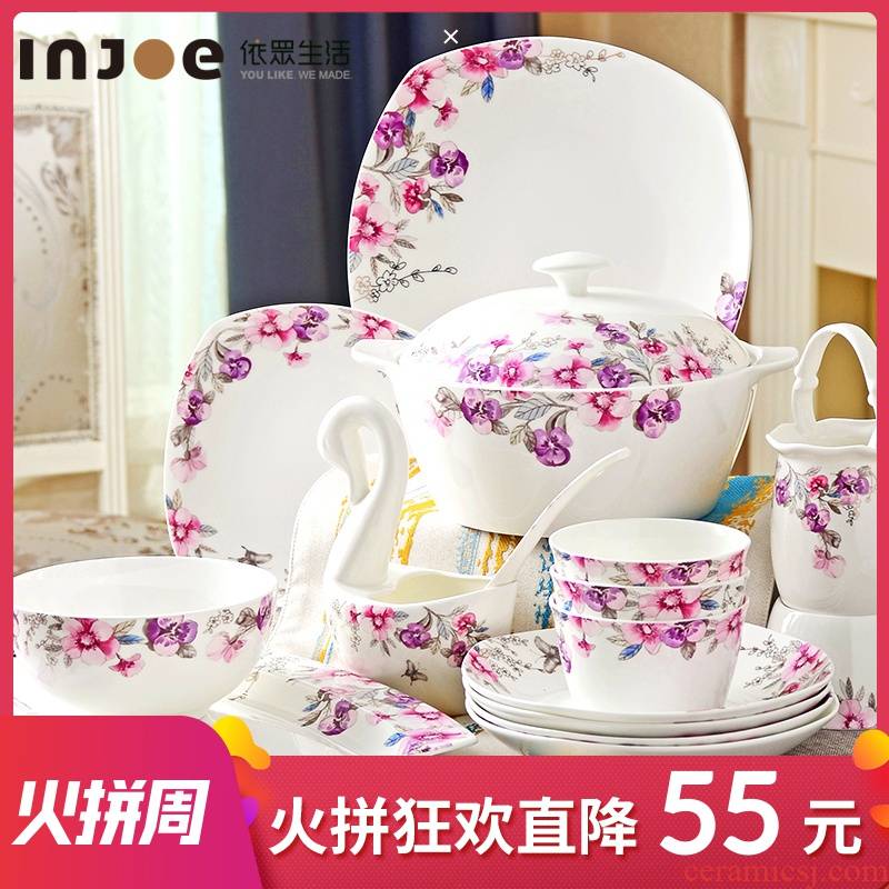 In accordance with all the dishes suit household of Chinese style ipads porcelain tableware suit bowl dish contracted Korean ceramic bowl chopsticks for dinner