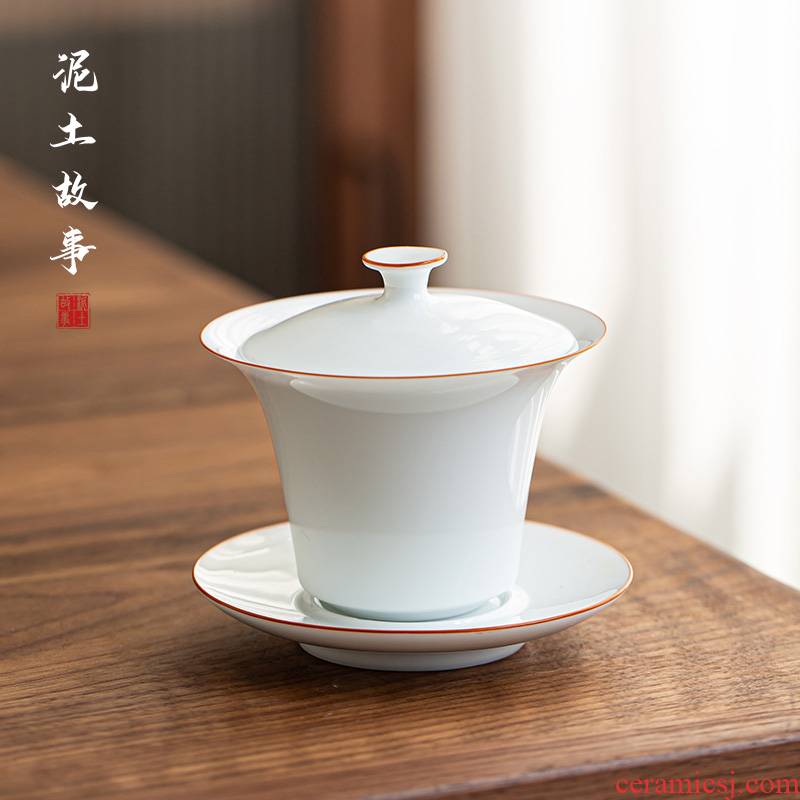 Tureen large single jingdezhen thin foetus checking ceramic cups three bowl of tea sweet white porcelain bowl bowl