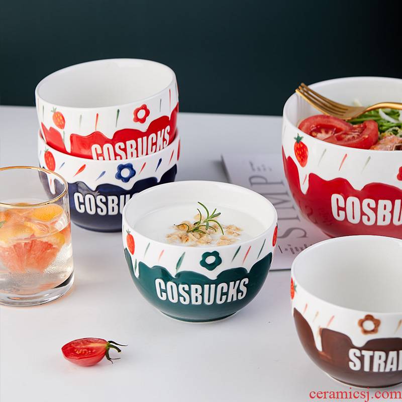 Mystery strawberry sweet ins wind lovers ceramic tableware creative household sweet fruit salad bowl bowl of rice bowls