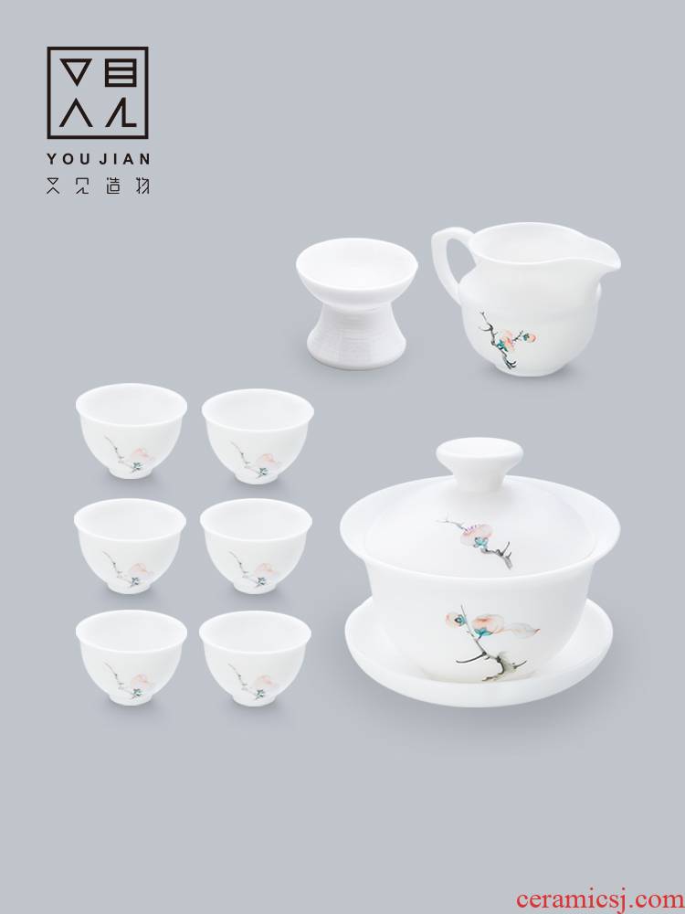 And creation of a complete set of tea set ceramic kung fu tea set of dehua white porcelain craft tureen sample tea cup