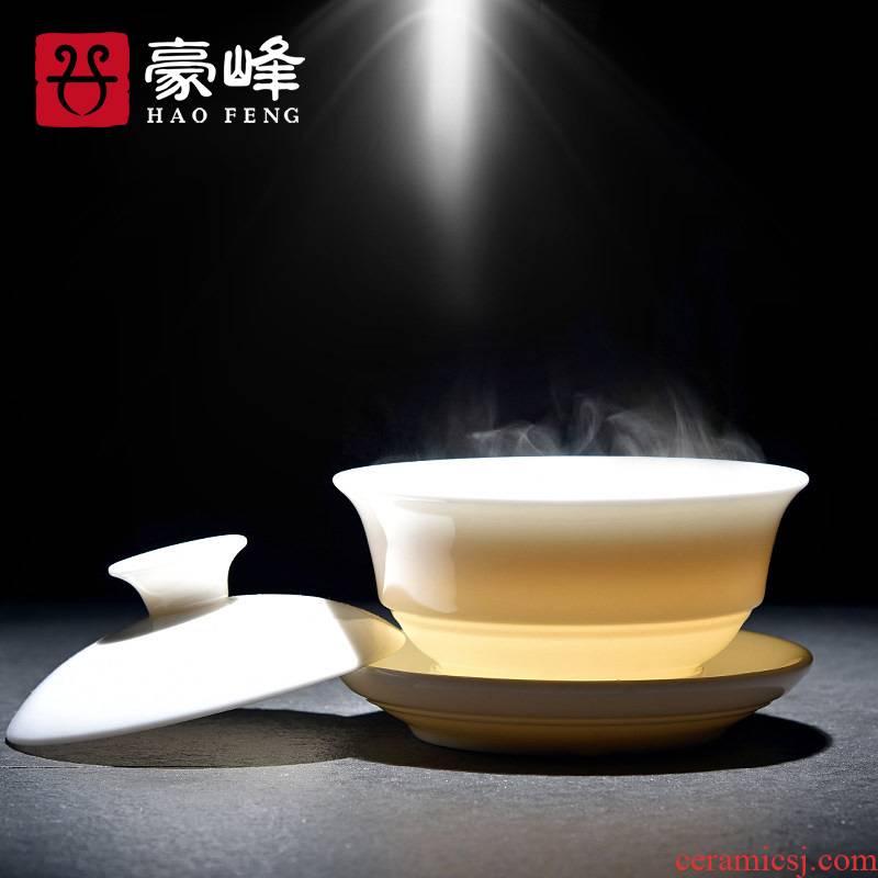 HaoFeng white porcelain GaiWanCha lid cup bowl back economic jade light ceramic checking tea kungfu tea set three bowls