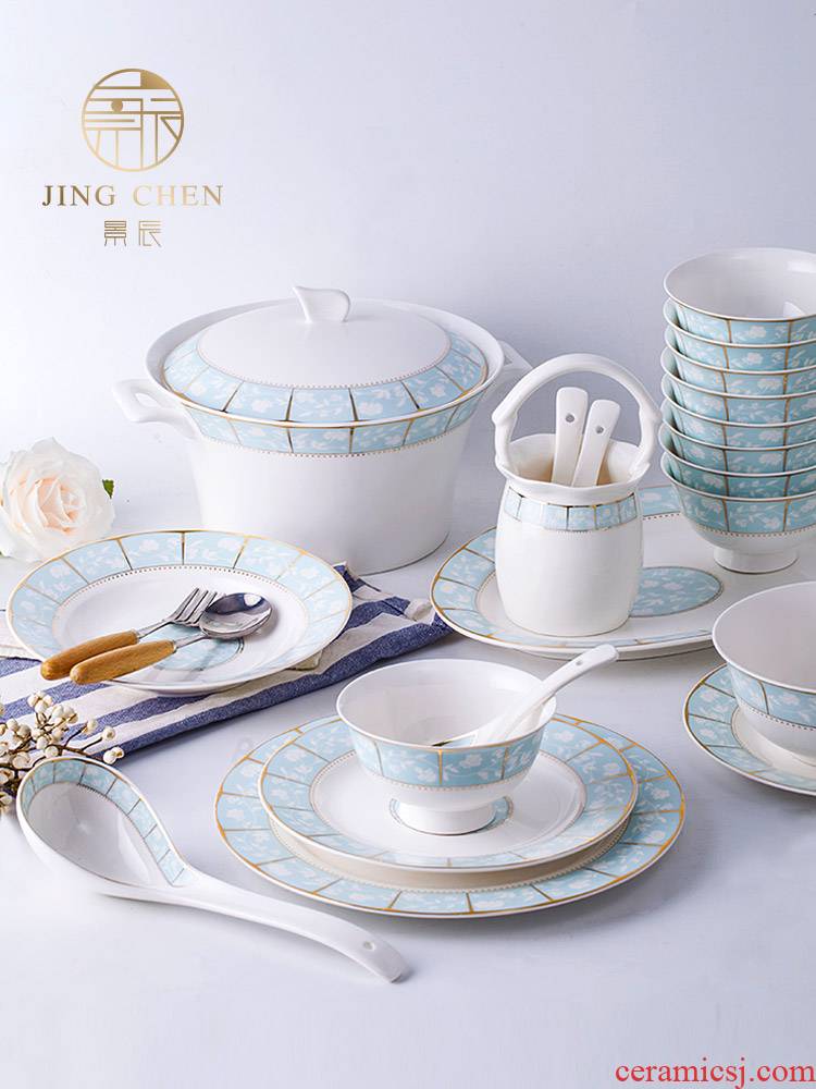 Jingdezhen ceramic tableware dishes suit household of Chinese style ceramic bowl chopsticks dishes combine European contracted plate