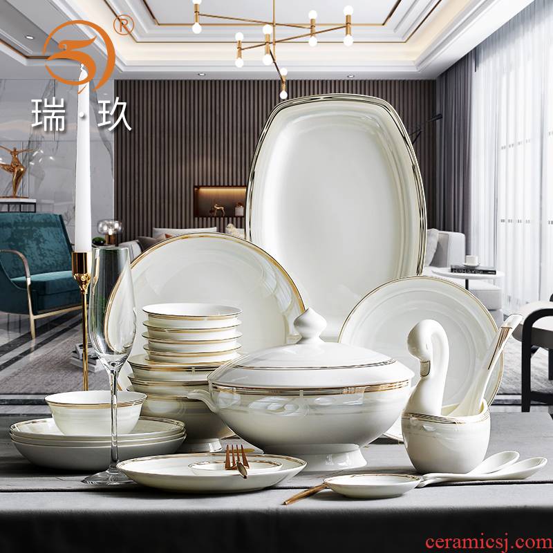 Nordic home up phnom penh wind ipads porcelain tableware kit 60 head bowl dish dish combination ipads China porcelain set art van