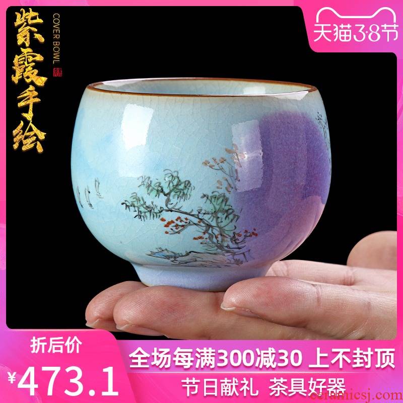 Jingdezhen teacups hand - made ceramic sheet glass up with jun open title of single cup tea house, the master sample tea cup
