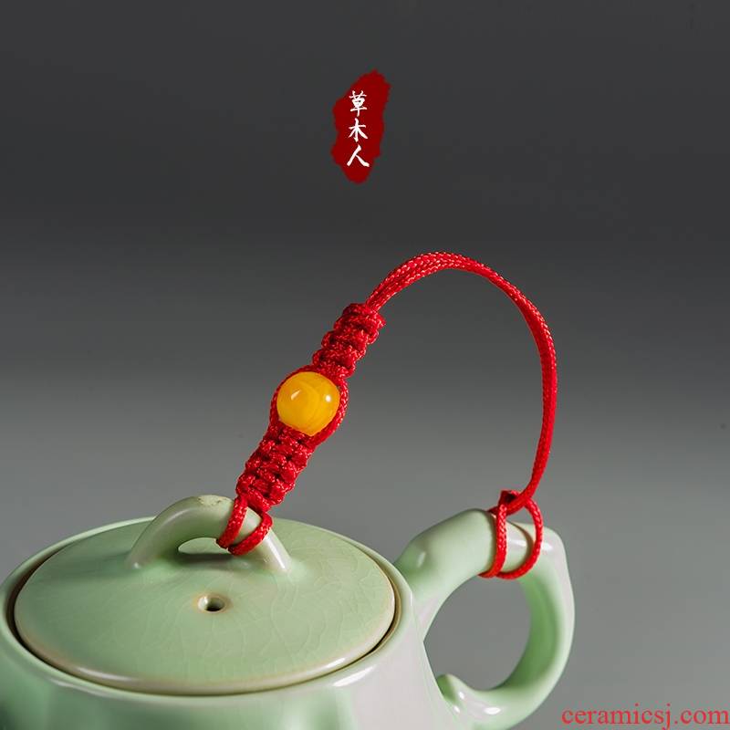 Special ceramic tea pot - rope hand woven red tethered cord tied the teapot pot of tea 10 package mail with a rope