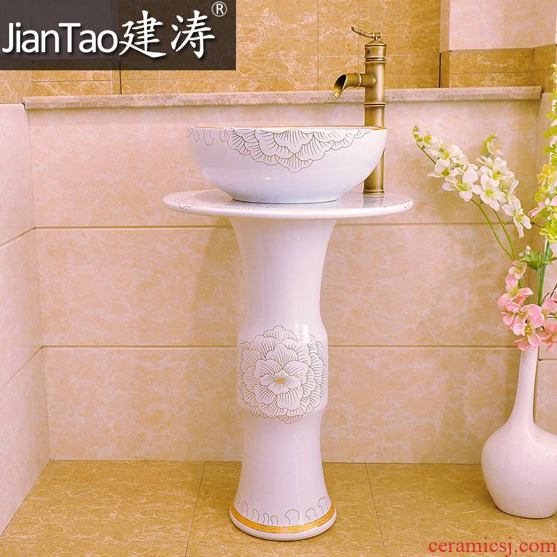Post suit of jingdezhen ceramic art basin of the Post - the lavatory basin pillar three - piece - platinum peony