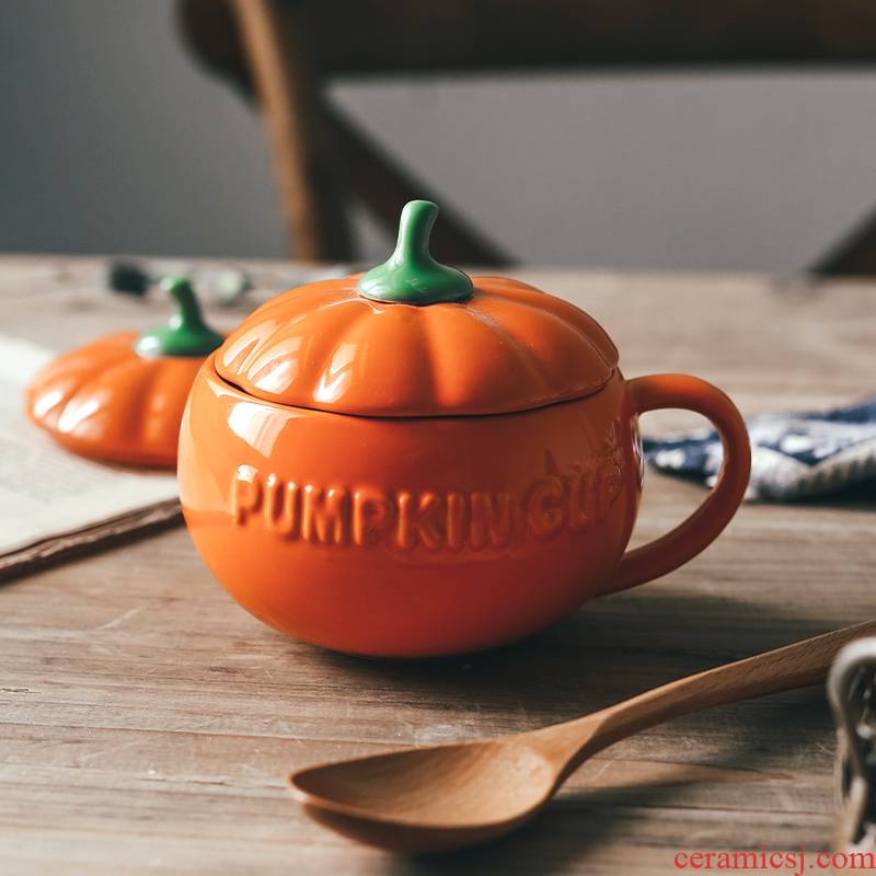 Lovely ceramic export pumpkin dessert soup cup cup with cover breakfast cup oats glass keller cup students