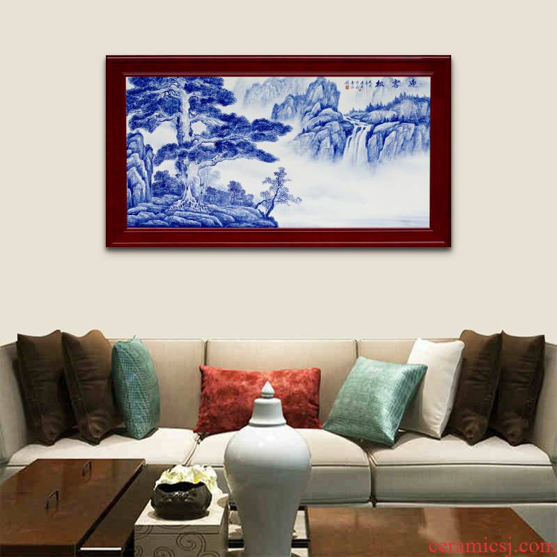 Guest - the greeting pine mural sofa setting wall of blue and white porcelain jingdezhen ceramics sitting room adornment picture of modern Chinese style hang a picture