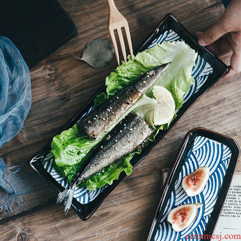 Tao soft Japanese rectangle strip plate ceramic snack plate saury to offer creative snacks sushi long bottom plate
