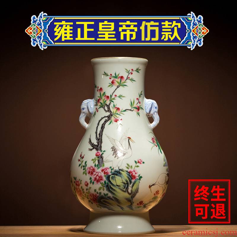 Ning hand - made antique vase seal up with jingdezhen ceramic bottle furnishing articles pastel ears statute of new Chinese style antique porcelain