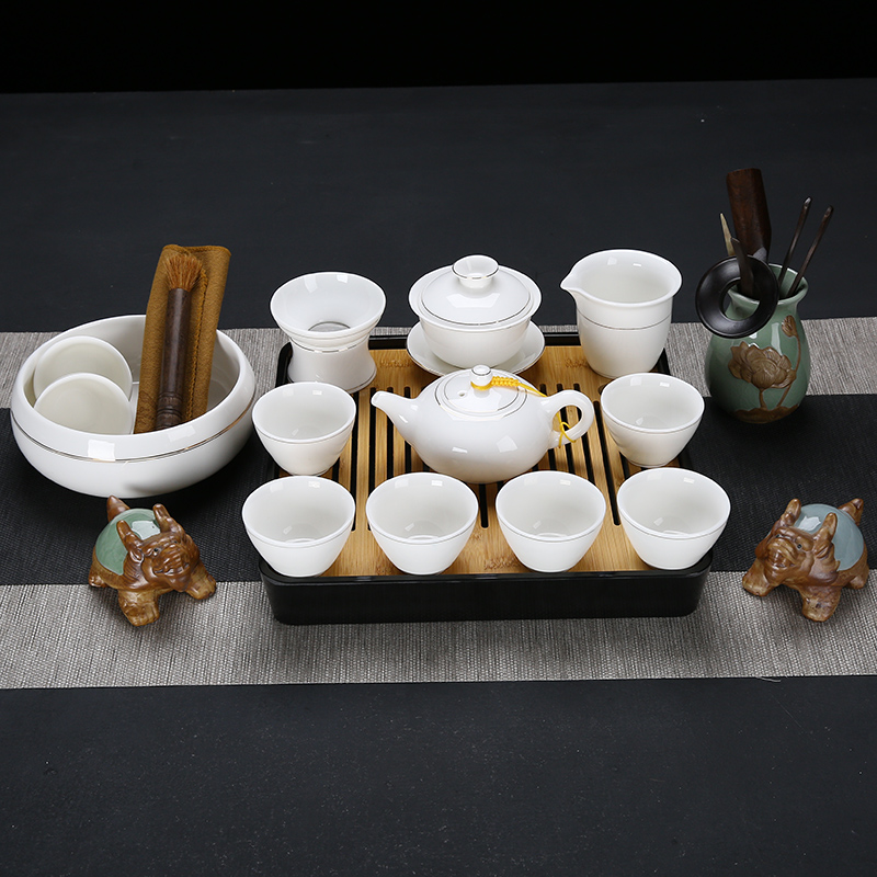 Suet jade porcelain tea set the see colour of household white porcelain tea set ceramic kung fu tea cups of a complete set of the teapot