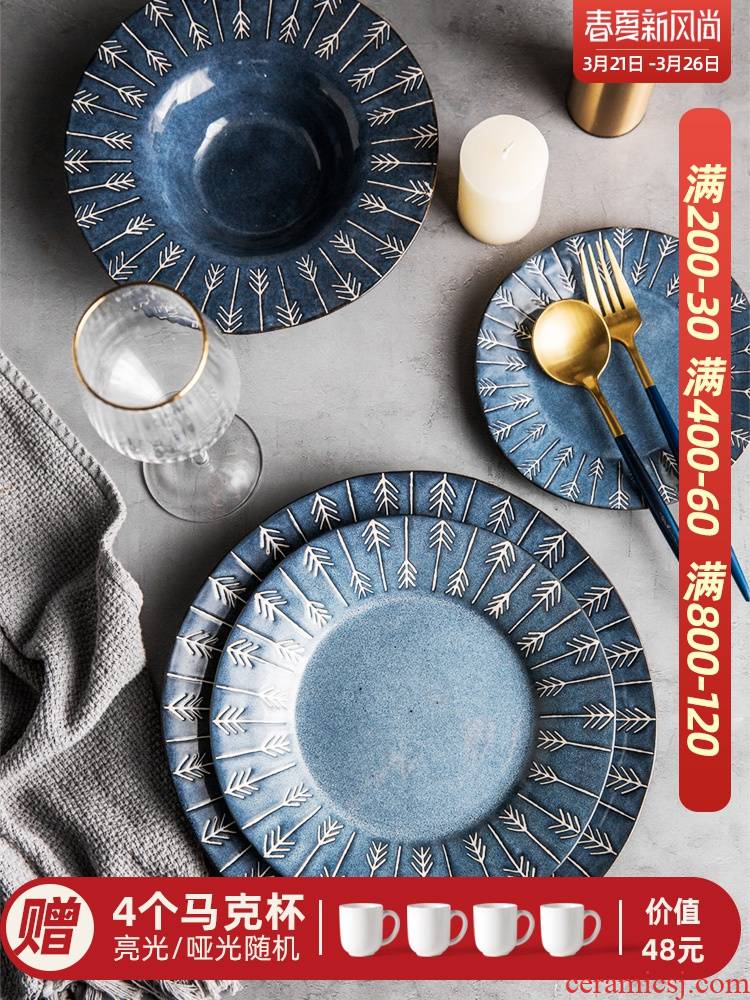 The dishes suit household Nordic ceramic tableware suit web celebrity bowl plate combination glaze suit to use chopsticks suit reaction