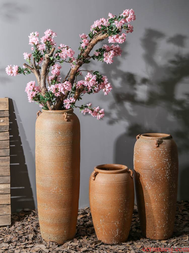Jingdezhen ceramic of large vases, flower implement simulation flower arranging dried flowers sitting room adornment is placed to restore ancient ways pottery basin