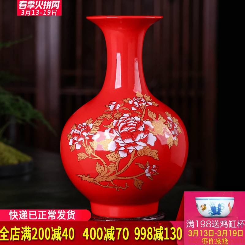 Jingdezhen ceramics China red vase furnishing articles sitting room of modern Chinese style wedding flower arranging home wine accessories