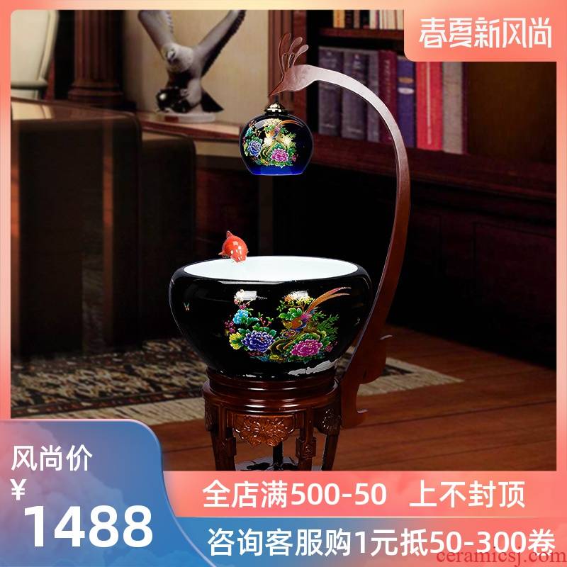 Super - large jingdezhen Chinese penjing ceramic porcelain home sitting room aquarium fish basin cycle indoor a goldfish bowl with lamp