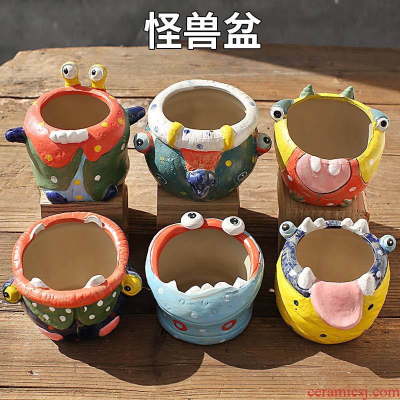 Creative whimsy much meat flowerpot ceramic Creative move Korean raw stone flower POTS made thick pot