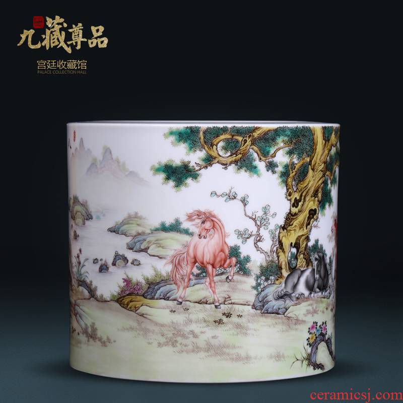 Jingdezhen ceramics hand - made pastel figure 8 pen container furnishing articles of Chinese style classical sitting room porch TV ark, flower arrangement