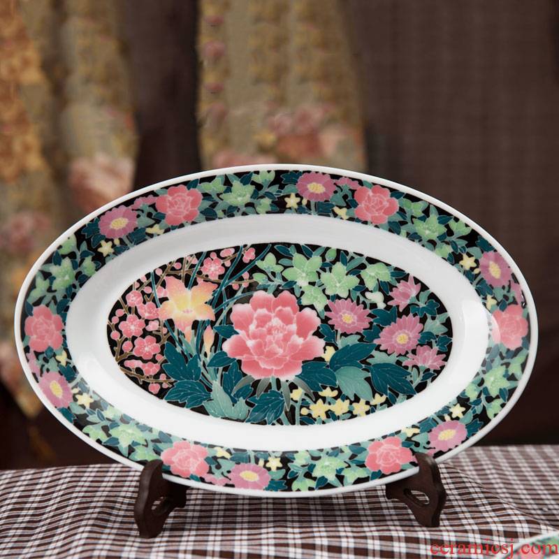 China red porcelain up with hong mei good/lotus flower 14 inches fish dish hand - made ceramic liling porcelain packing
