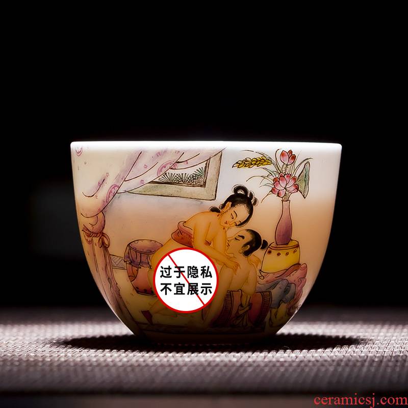 Jingdezhen ceramic sample tea cup hand - drawn characters noggin powder enamel craft master cup single CPU personal kung fu tea set