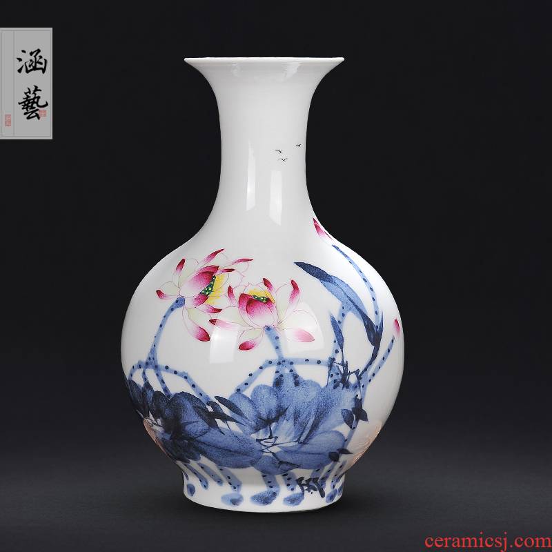 Jingdezhen ceramic hand - made rhyme charge of blue and white porcelain vases, new Chinese style household flower arrangement sitting room adornment handicraft furnishing articles
