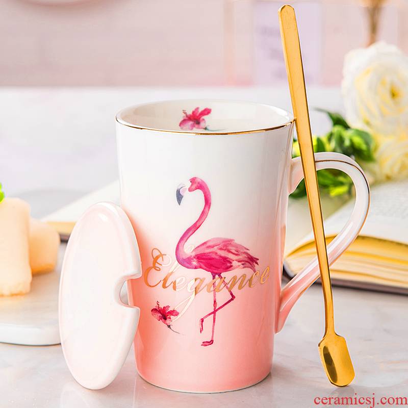 Creative lovely ceramic keller cup Korean female students move mark cup with cover domestic cup spoon coffee cup