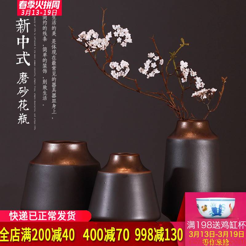 New Chinese style dry flower ceramic vases, Chinese style restoring ancient ways the three - piece furnishing articles zen porch floral version into gifts