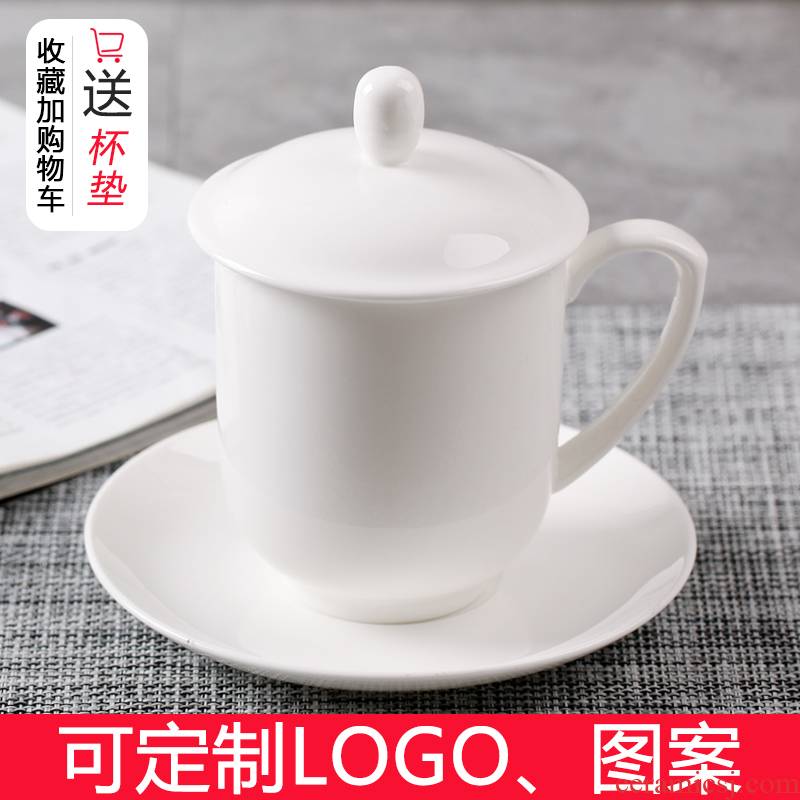 Jingdezhen ceramic cup pure white cup ipads porcelain cup with cover glass office meeting gift custom logo