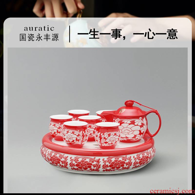 The porcelain yongfeng source every glaze of carve patterns or designs on woodwork cup teapot tea tray was pu 'er tea set of a complete set of ceramic tea cups