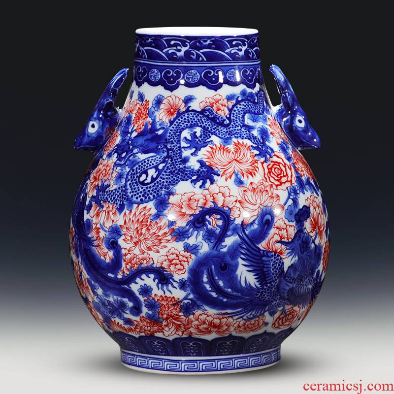 Jingdezhen ceramics vase manual youligong antique blue and white porcelain double listen cone flower arranging flowers sitting room furnishing articles