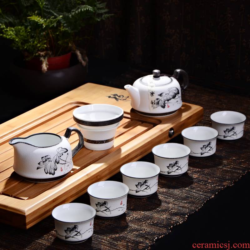 Zhuo royal kung fu tea set 10 head of snowflakes glaze creative teapot teacup ceramic office household gifts custom