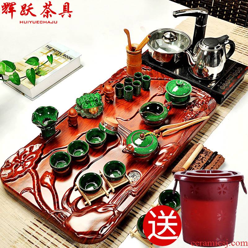 Hui make kung fu tea set household ceramics technology wood tea tray of a complete set of tea cups magnetic electric furnace tea taking