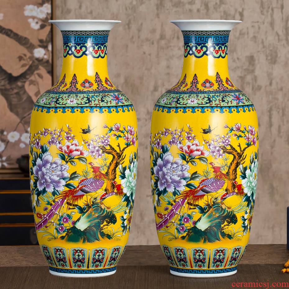Jingdezhen ceramics colored enamel vase landing large modern Chinese flower arranging sitting room TV cabinet decorative furnishing articles