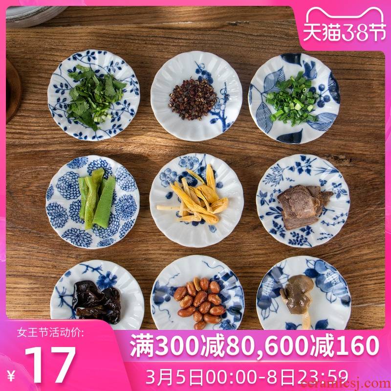 Meinung burn Japanese imported ceramic tableware under the glaze color dyeing FuJu 4.0 inch flavour soy sauce dish dish snacks