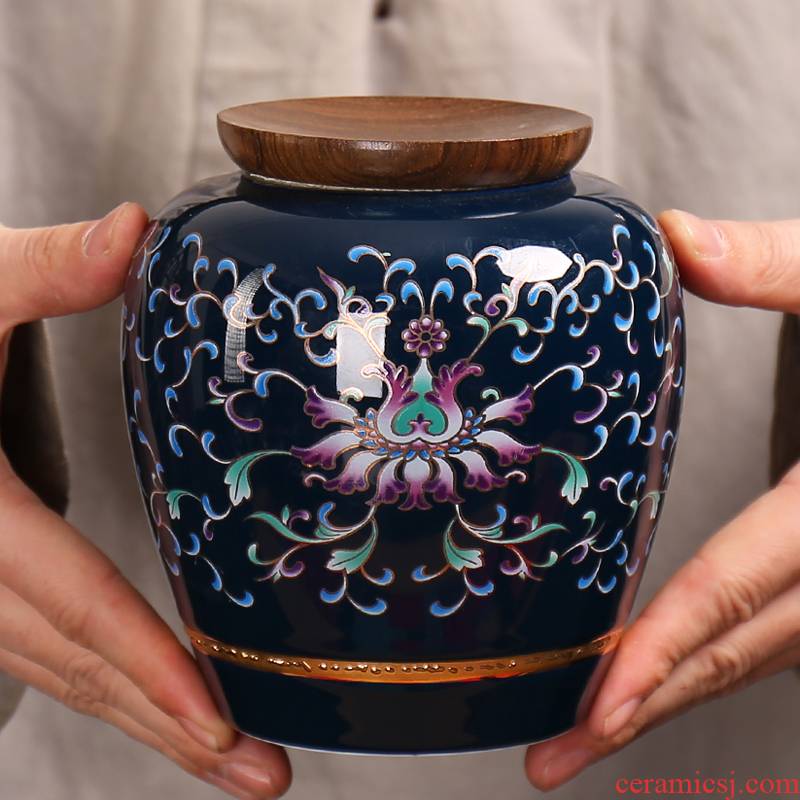 Colored enamel caddy fixings ceramic large seal pot home half jins of restoring ancient ways, green tea, black tea moisture storage POTS