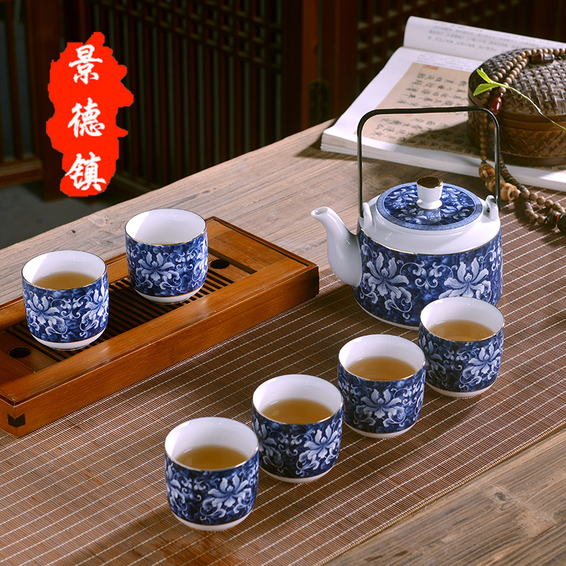 Jingdezhen ceramics porcelain tea set girder pot teapot large capacity of a complete set of household gift cool water