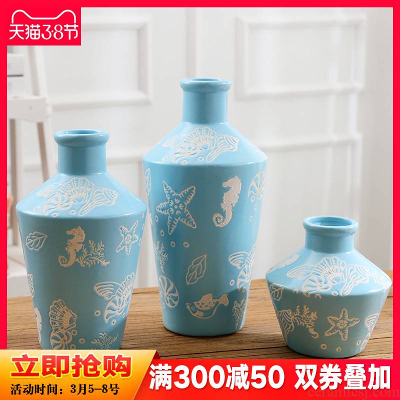 Mediterranean three - piece ceramic vase continental creative living room TV cabinet dry vase home furnishing articles