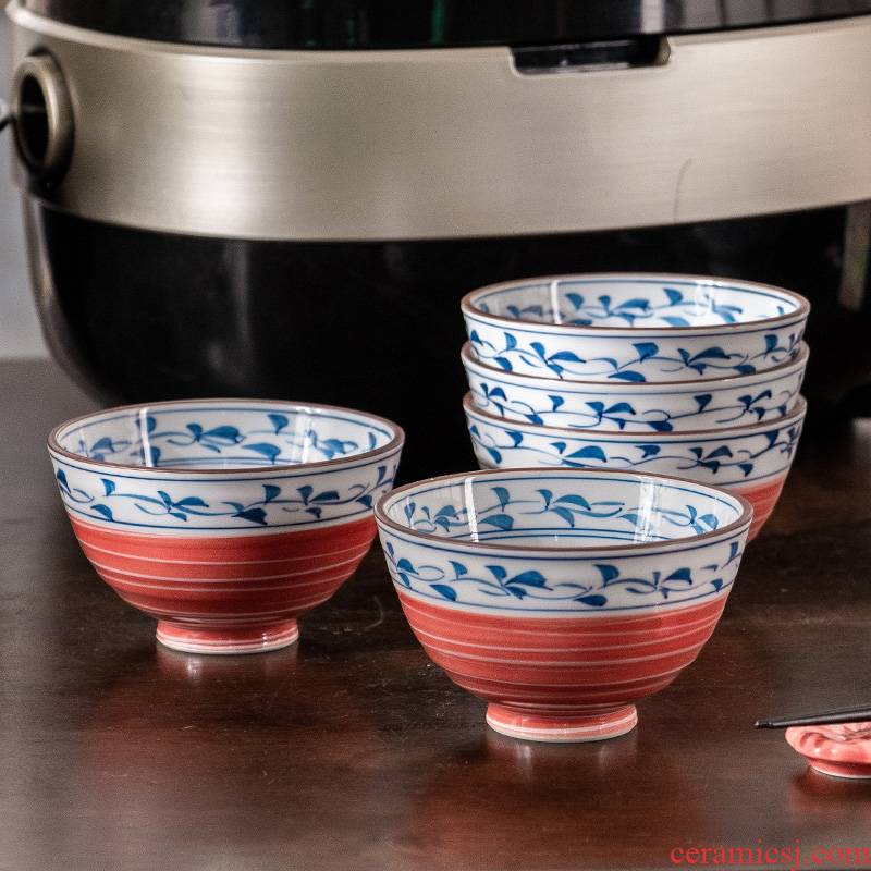 Meinung linear tang grass bowl of Japanese imported from Japan under glaze color porcelain household meters tall bowl bowl set to use