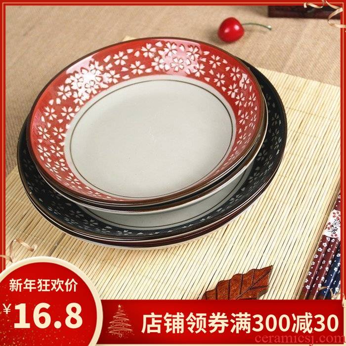 Four seasons and the wind under the glaze color Japanese - style tableware hand - made ceramic disc blossoms household disc FanPan soup plate plate
