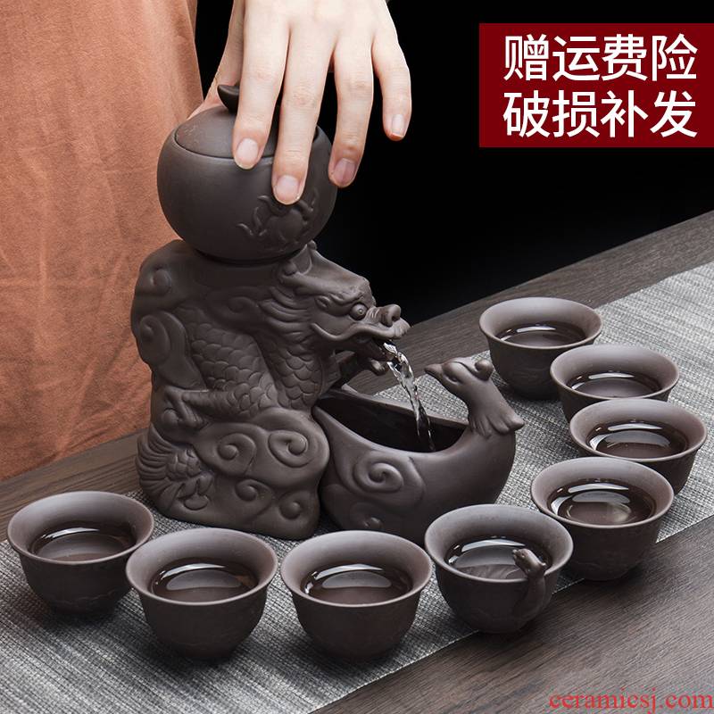Jane quality creative lazy violet arenaceous household semi - automatic stone mill contracted kung fu tea set the teapot teacup suit restoring ancient ways