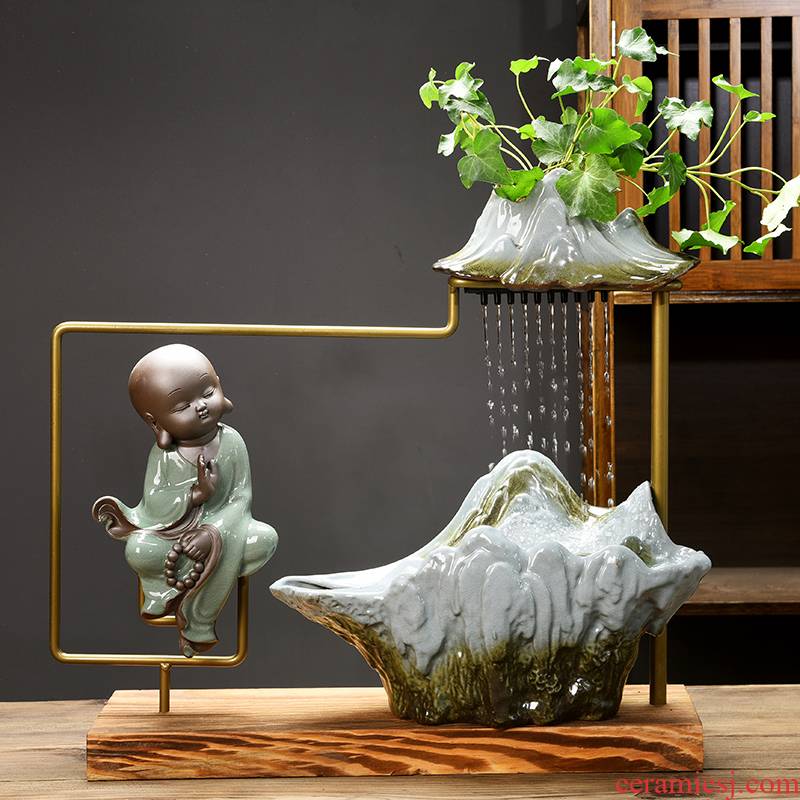 Zen new Chinese style flower water fountain money plant plant household desktop furnishing articles creative ceramic hydroponic flower pot