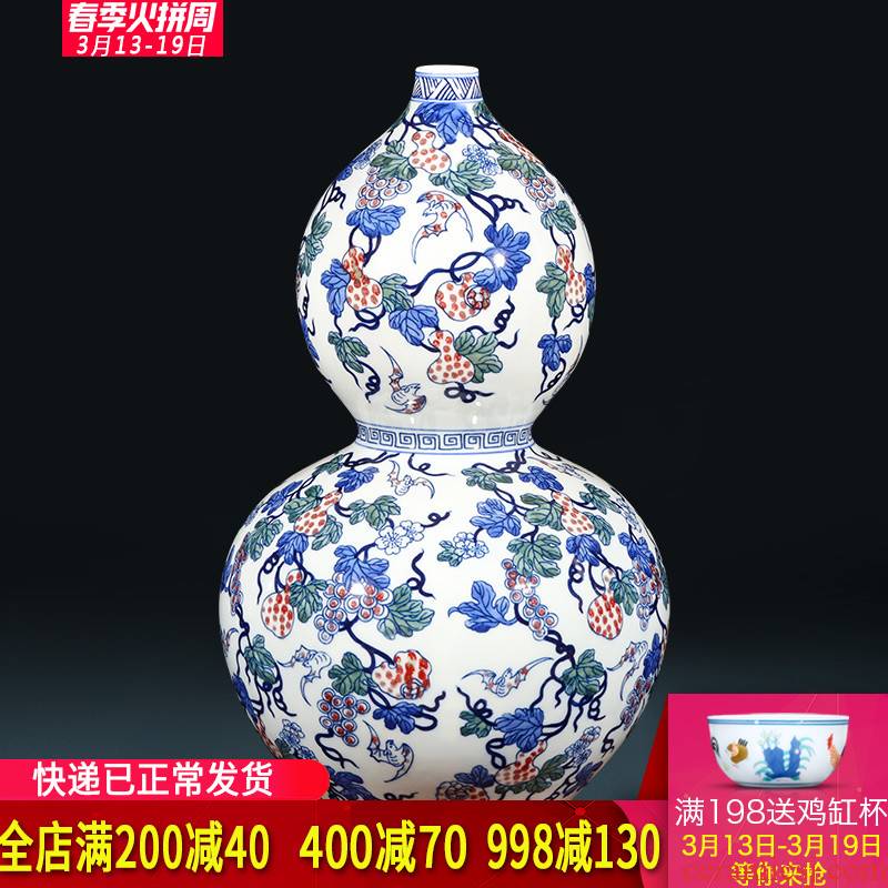 Jingdezhen ceramics hand - made antique blue and white porcelain live figure gourd vases, furnishing articles furnishing articles of Chinese style living room wine