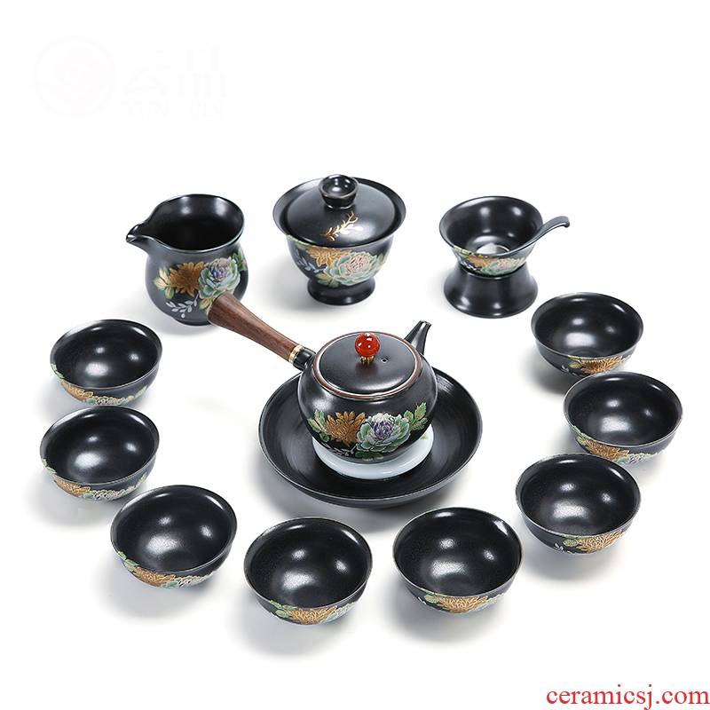 Japanese black glaze kung fu tea set ceramic tea set variable temmoku glaze side of a complete set of teapot teacup gift box