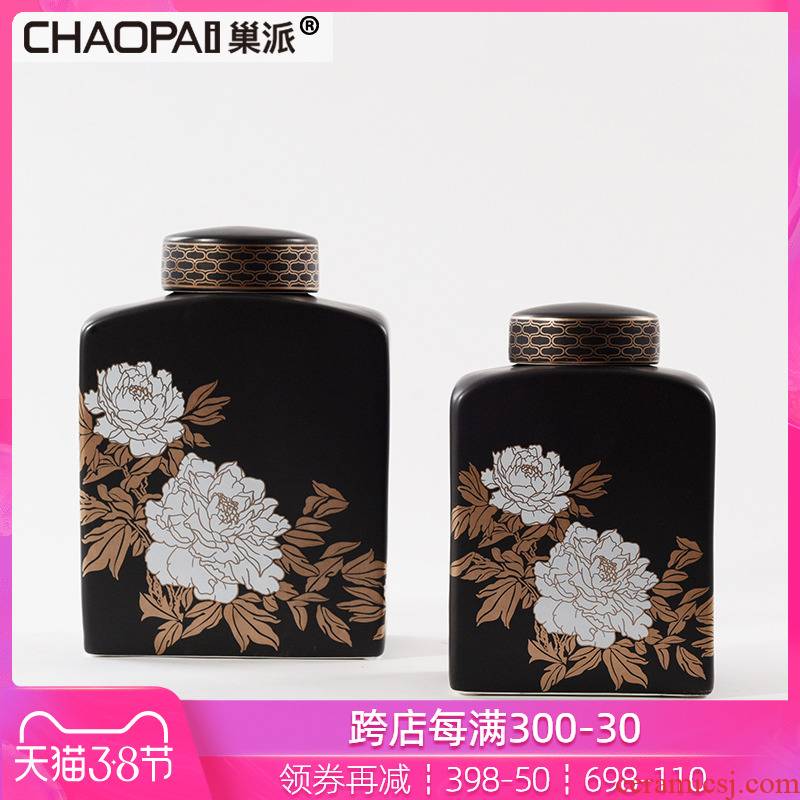 By the pattern adornment can place new classic black ceramic bottle wine art decoration handicraft sample room