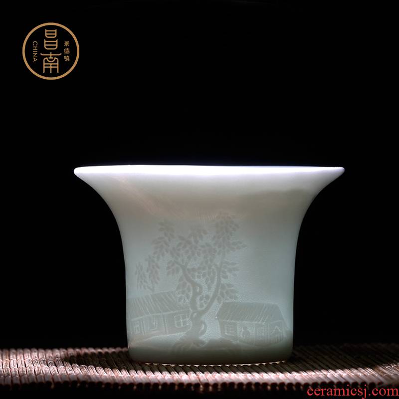Chang south of carve patterns or designs on woodwork shadow celadon sample tea cup of jingdezhen ceramic cup personal master cup white ceramic kung fu tea cups