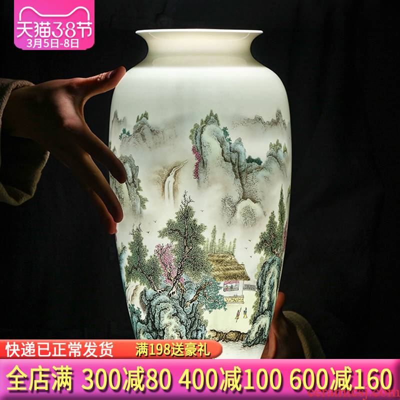 Jingdezhen ceramics pastel landscape thin foetus furnishing articles flower arranging new Chinese wine sitting room adornment porcelain vase