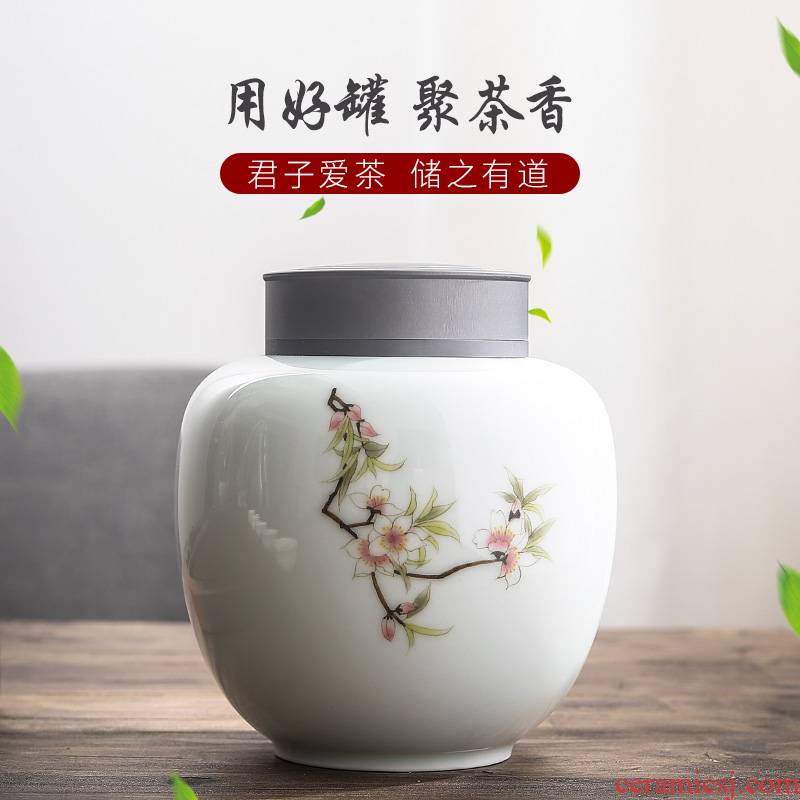 Yu is a shadow green ceramic tea pot tin lid seal pot white porcelain hand - made wake receives loose tea tea storehouse storage tanks