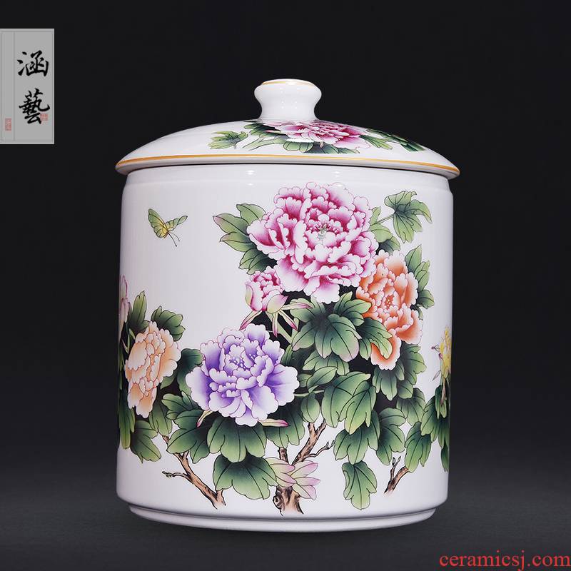 Jingdezhen ceramic famille rose straight canister very beautiful caddy fixings Chinese style living room home decoration furnishing articles craft gift