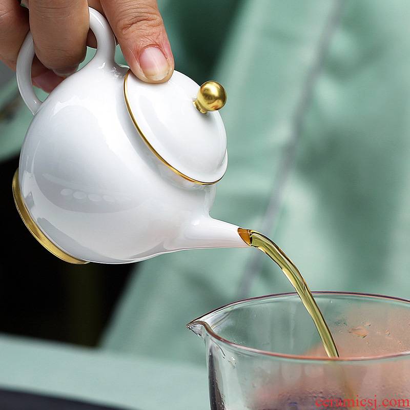 JingLan golden sweet white glazed see colour white porcelain palace tea ware ceramic teapot wind pot bearing suits for teapot tea sets
