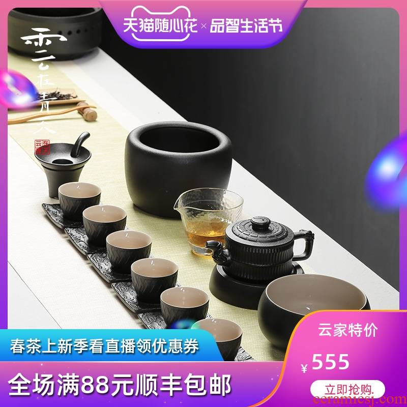 Cloud in the sky, black pottery kung fu tea set a complete set of glass ceramic teapot teacup office Chinese style restoring ancient ways of household